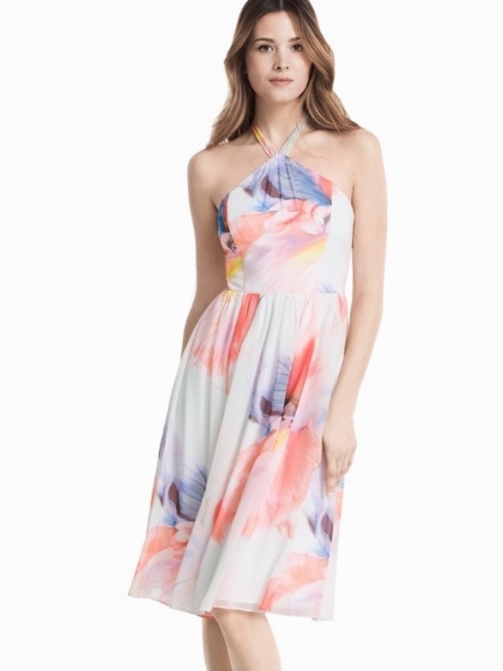 White House Black Market Halter Neck Floral Watercolor Dress, NWT